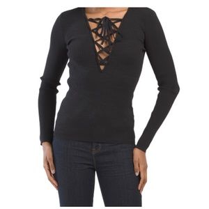 NWOT Zara knit ribbed sweater v neck black small